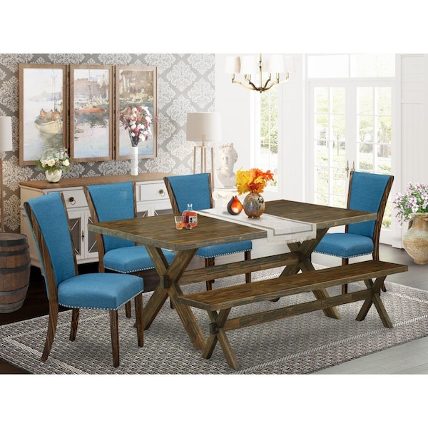 East West Furniture 6 Piece X-Style Mid Century Dining Set - Distressed Jacobean X777VE721-6 - main